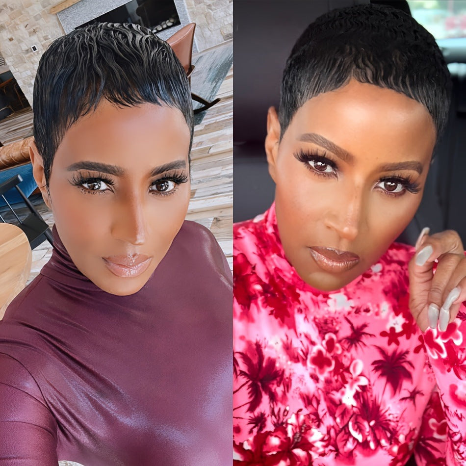 Trendy Slouchy Short Cover Human Set Real Hair Wig