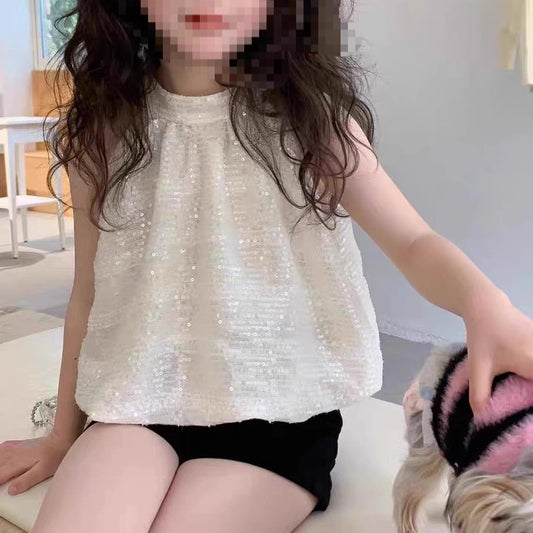 Western Style Sequins Vest Summer Clothes Temperament Classic Strap Top Children's Suit