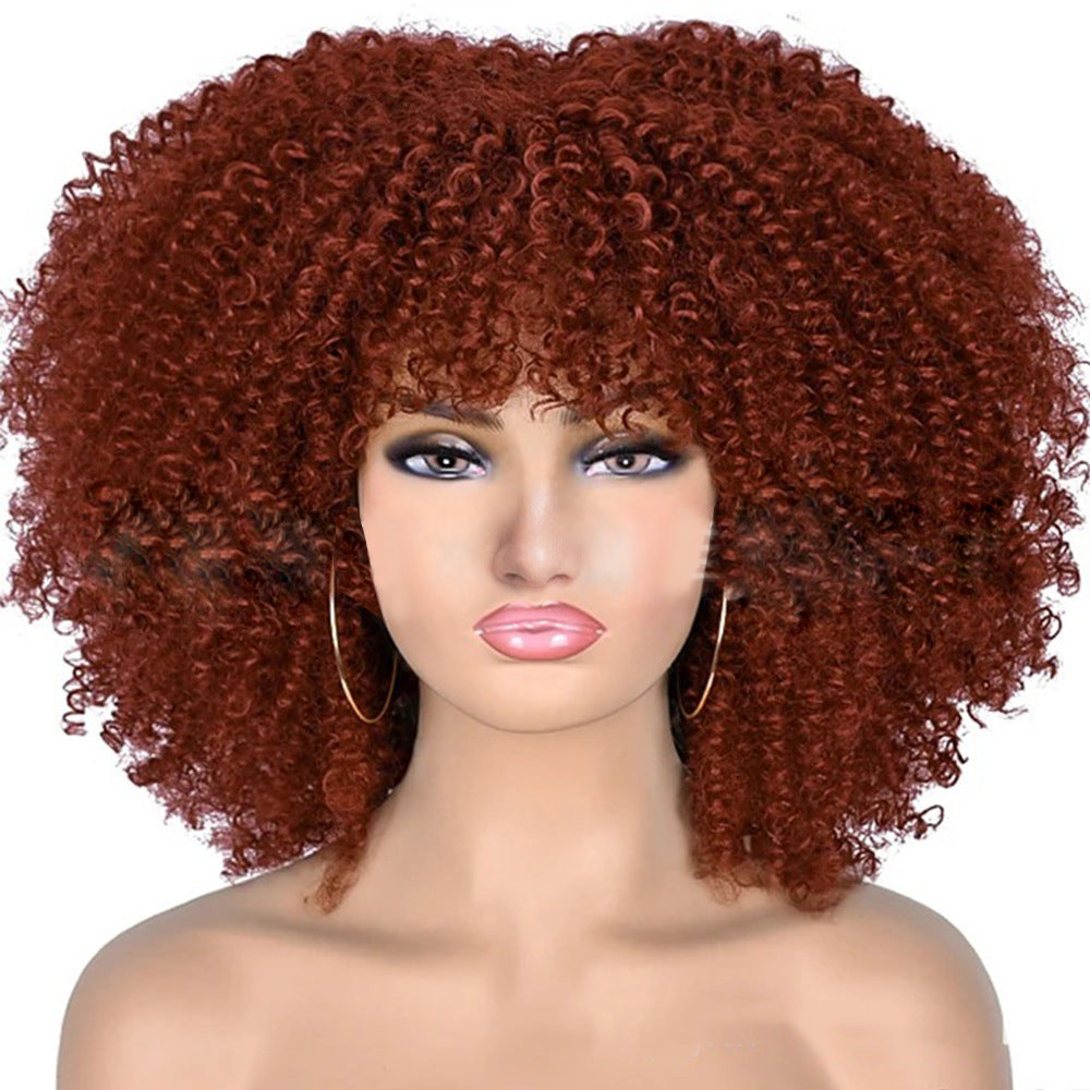 African Small Roll Rose Net Explosion Head Wig Short Curly Hair