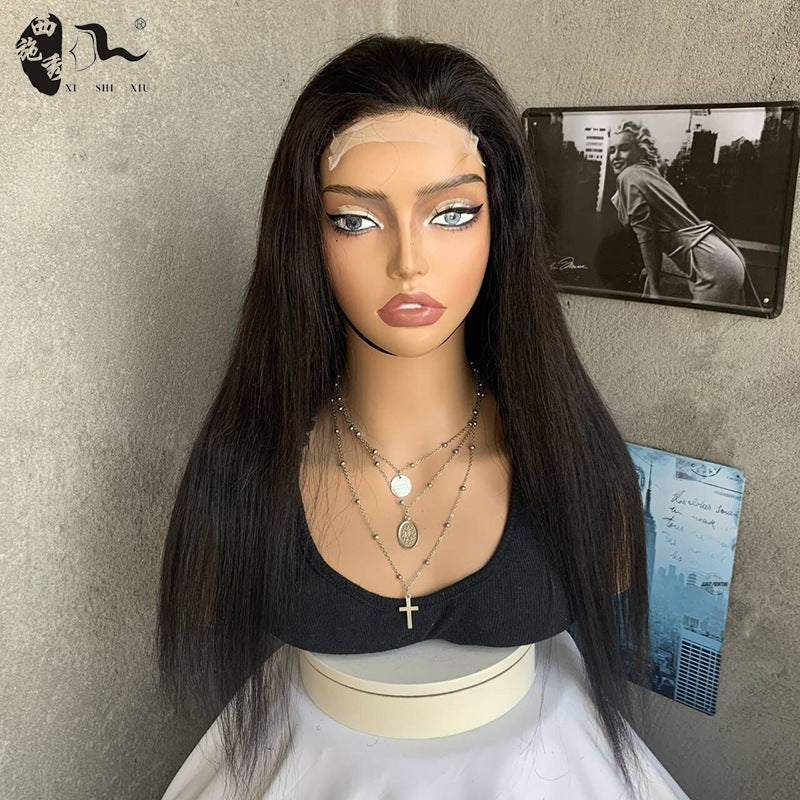 African Straight Hair Mixed Lace Sheath Wig Long Curls