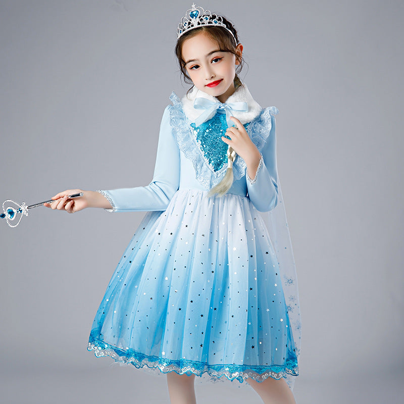 Children's Frozen Elsa Short-sleeved Mesh Day Gift Children's Dress