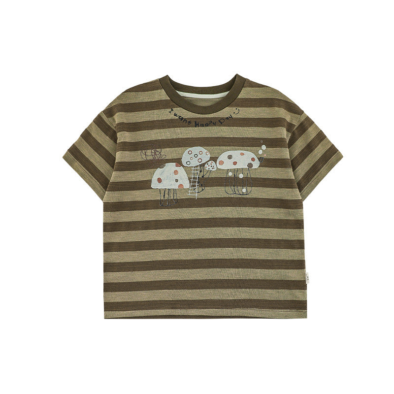 Children's Boy's Animal Print Short-sleeved Loose Casual Striped Children's T-shirt