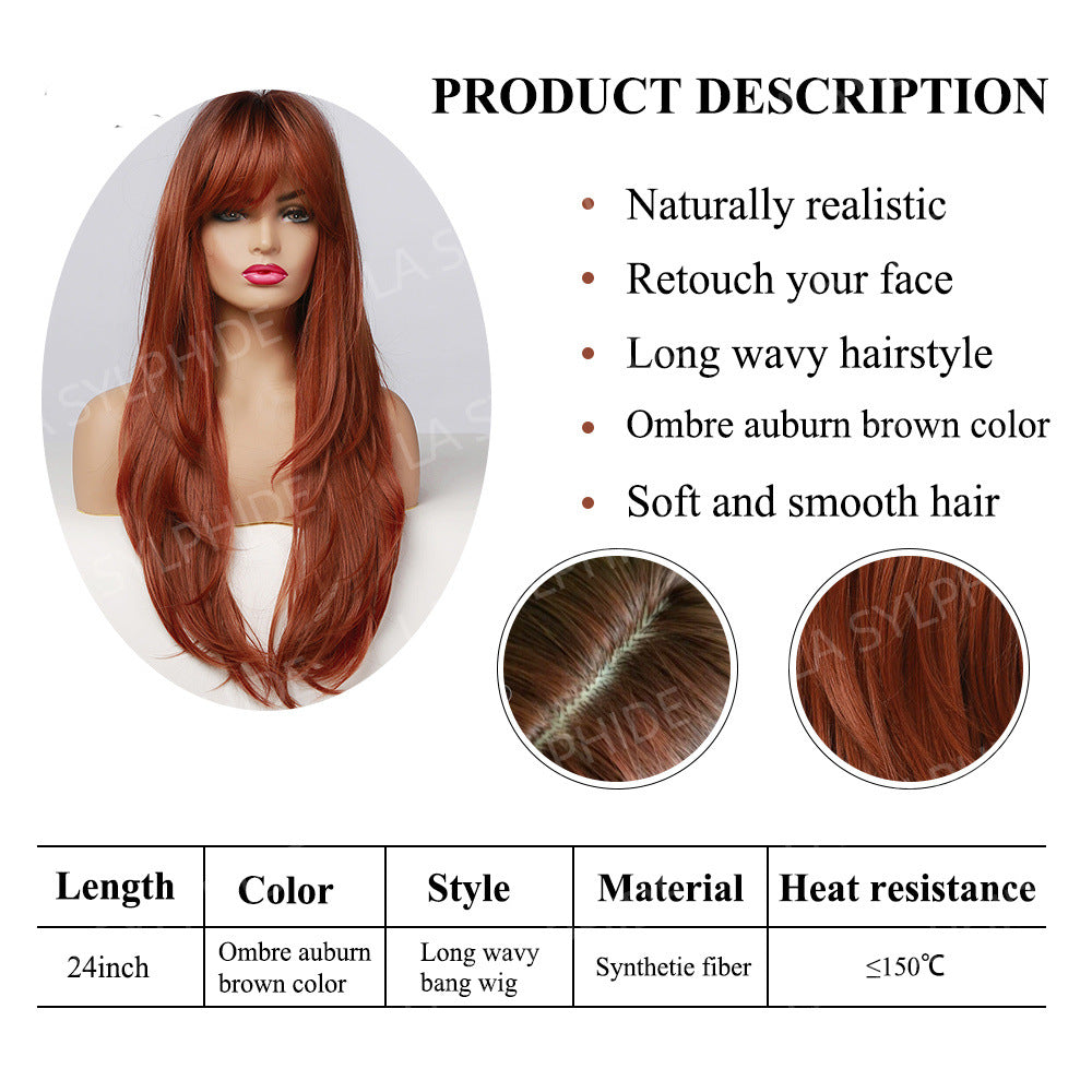 Red Brown Hair Side Bangs Female Mechanism Long Straight Wig