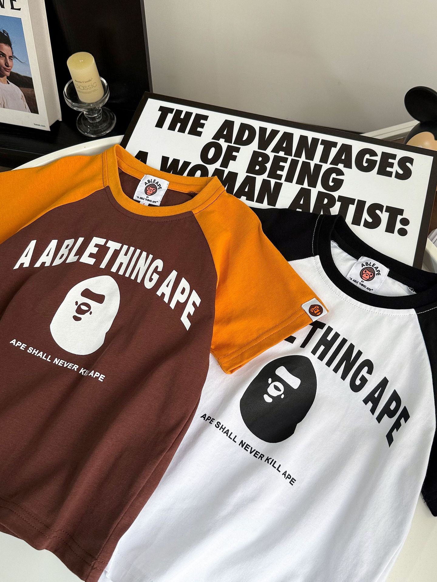 Women's & Men's Summer Short Sleeve Letter Print Contrast Color Simple Casual Korean Children's T-shirt