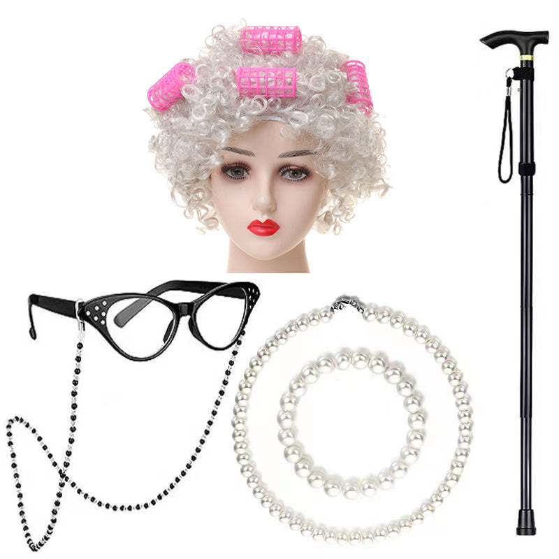 School Day Grandma Sheath Halloween Grandpa Cos Wig
