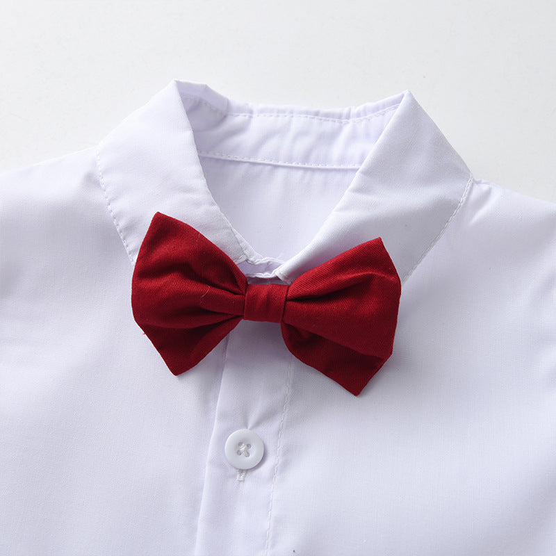 Children's Clothes Summer Short-sleeved Two-piece Strap British Gentleman Children's Suit