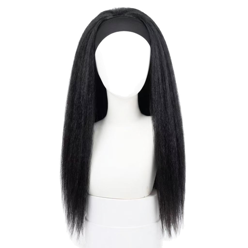 Black Ice Silk Hair Band Female Long Straight Wig