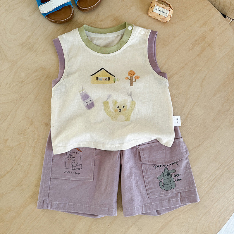 Vest Versatile Shorts Cartoon Printed Sleeveless Children's T-shirt