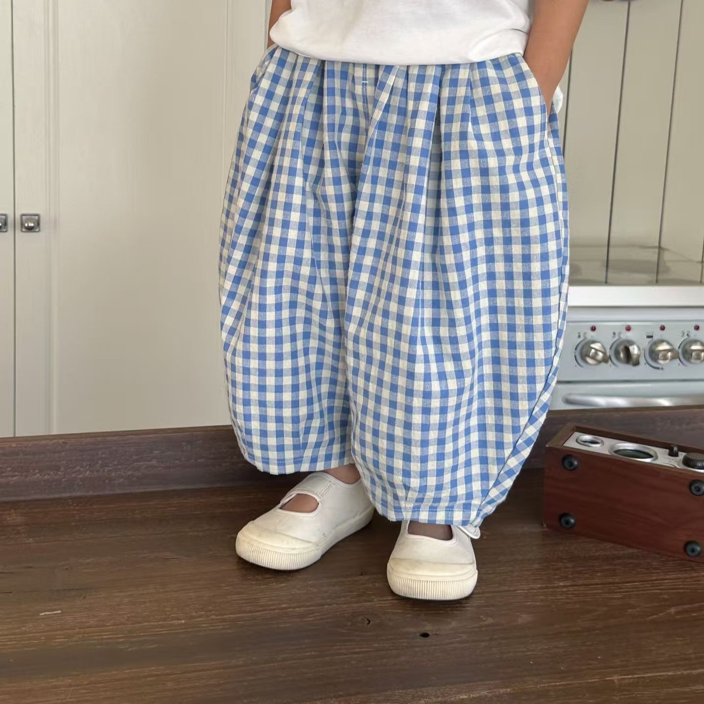 Children's Casual Western Style Personality Trendy Korean Color Matching Plaid Loose Children's Pants