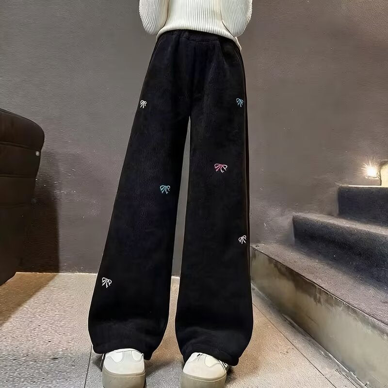 Children's Thickened Medium Big Embroidered Loose Casual Children's Pants