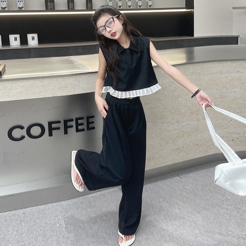 Children's Fried Street Vest Pants Big Wooden Ear Shirt Children's Suit