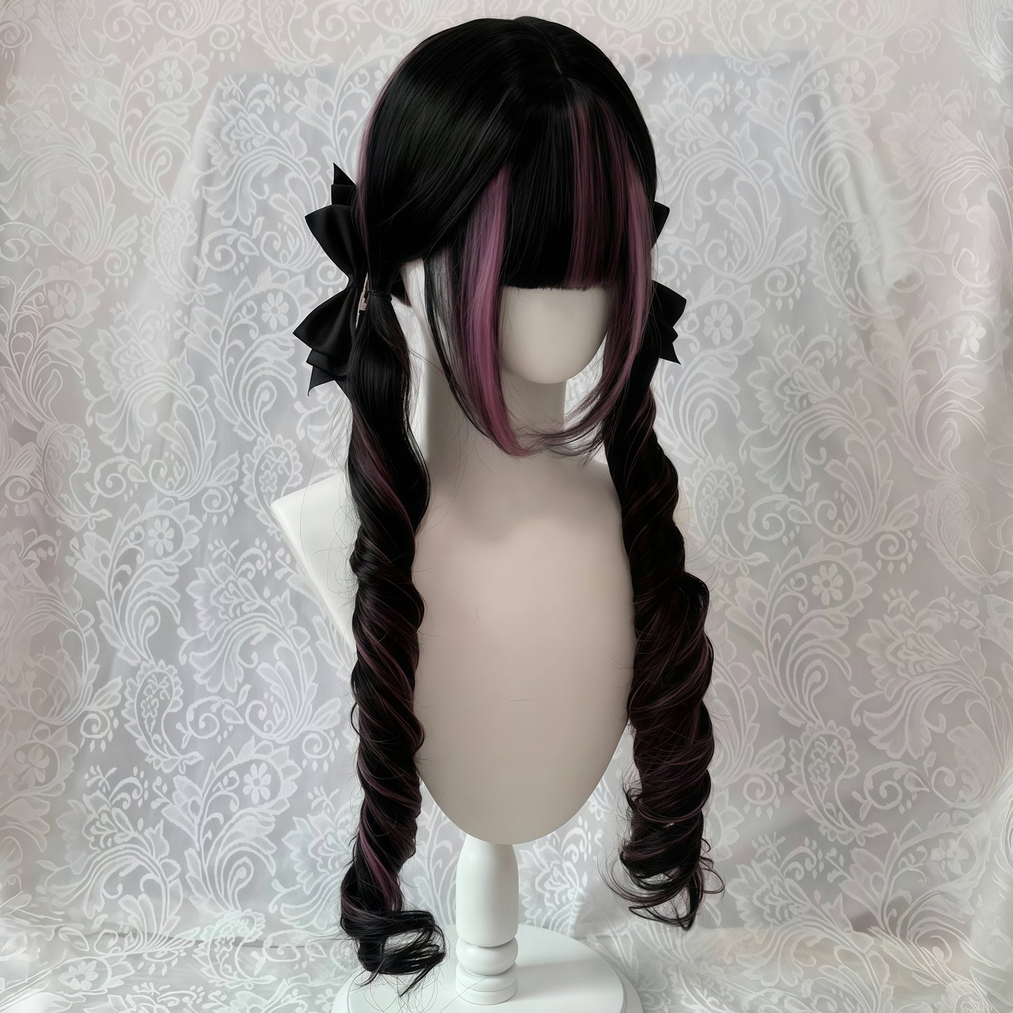 Dyed Double Ponytail Female Roman Roll Lace Curly Hair Bangs Wig Long Curls