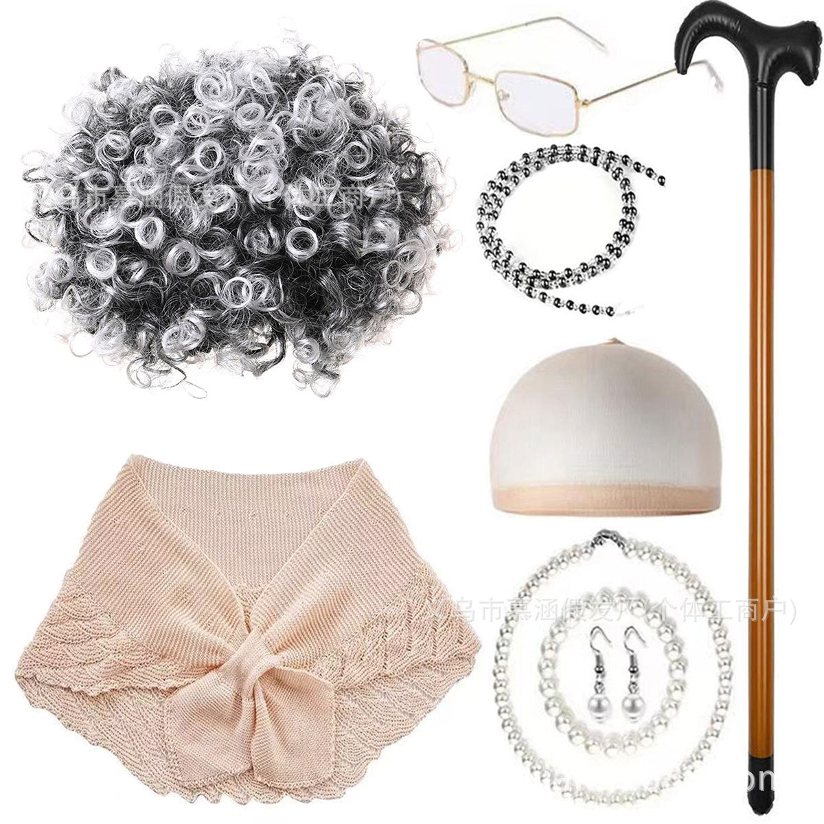 Halloween School Day Old Mother-in-law Flower White Grandma Dress-up Cos Wig
