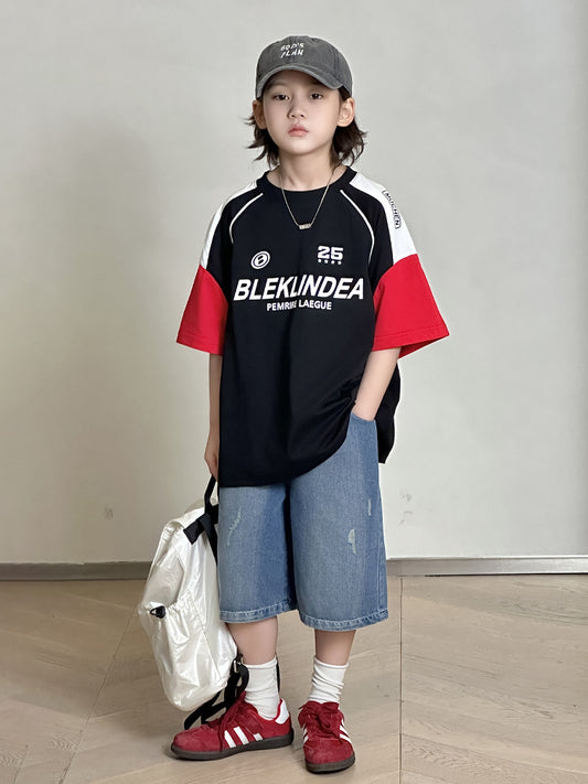 Children's Summer American Stitching Card Rope Printed Short Children's T-shirt
