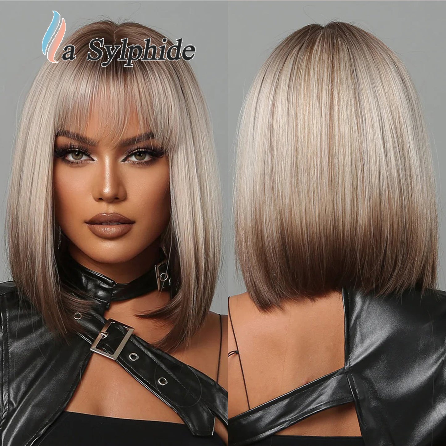 Women's Bangs Brown Gradient Sier Head Daily Wig Short Straight Hair