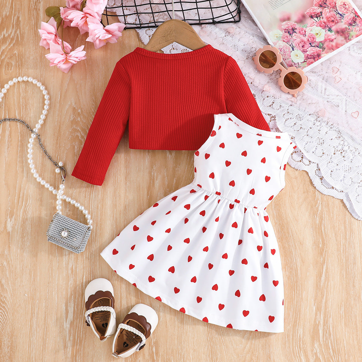 Fashion Long Sleeve Coat Heart Printing Vest Children's Suit