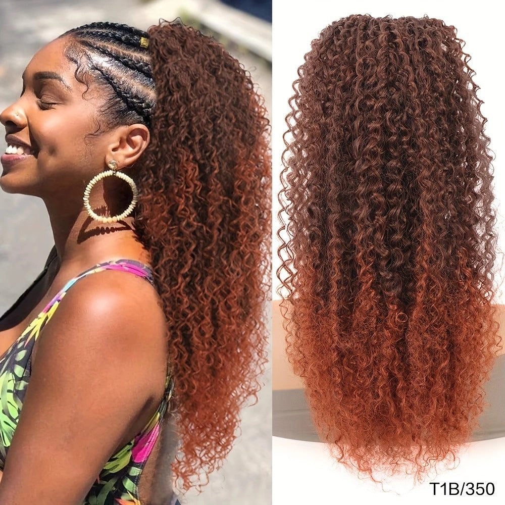 African Female Fluffy Curly Gradient Color Drawstring Wig Ponytail