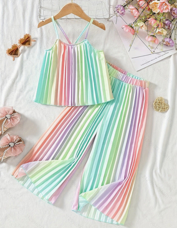 Summer Sweet Fresh Sling Pleated Pants Children's Suit