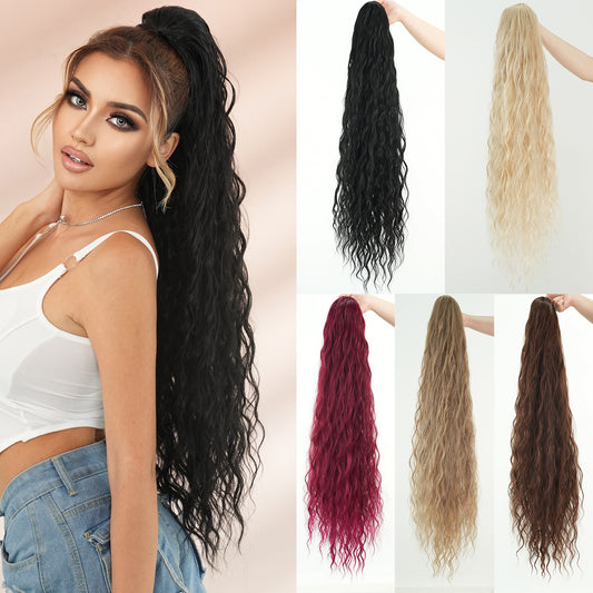 Inch Extra Long Curl Drawstring Net Pocket Elastic Water Wig Ponytail