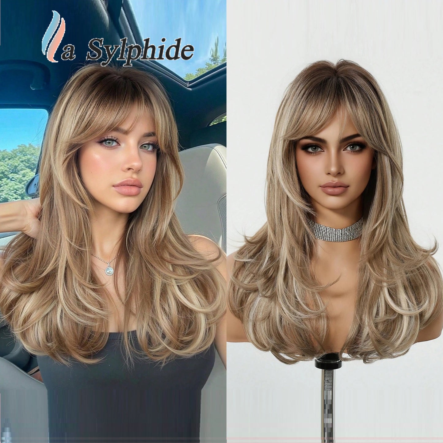 Women's Hair Mixed Color Gradient Gray White Female Long Straight Wig