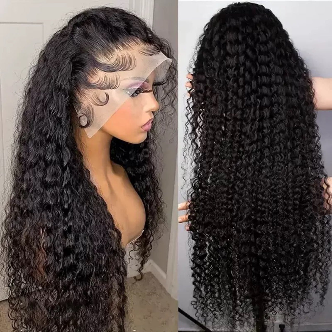 Processed Small Curly Hair Real Human Former Lace Head Cap Wig Long Curls
