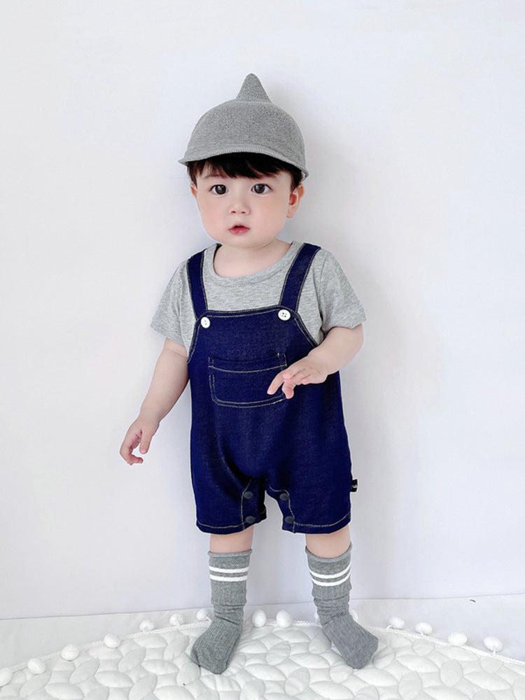 Summer Thin Fake Two Pieces Jumpsuit Class Pure Cotton Born Jumpsuit, Climbing Suit