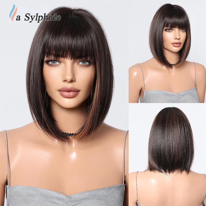 Face Natural Simulation Human Hanging Ear Dyed Wig Short Straight Hair