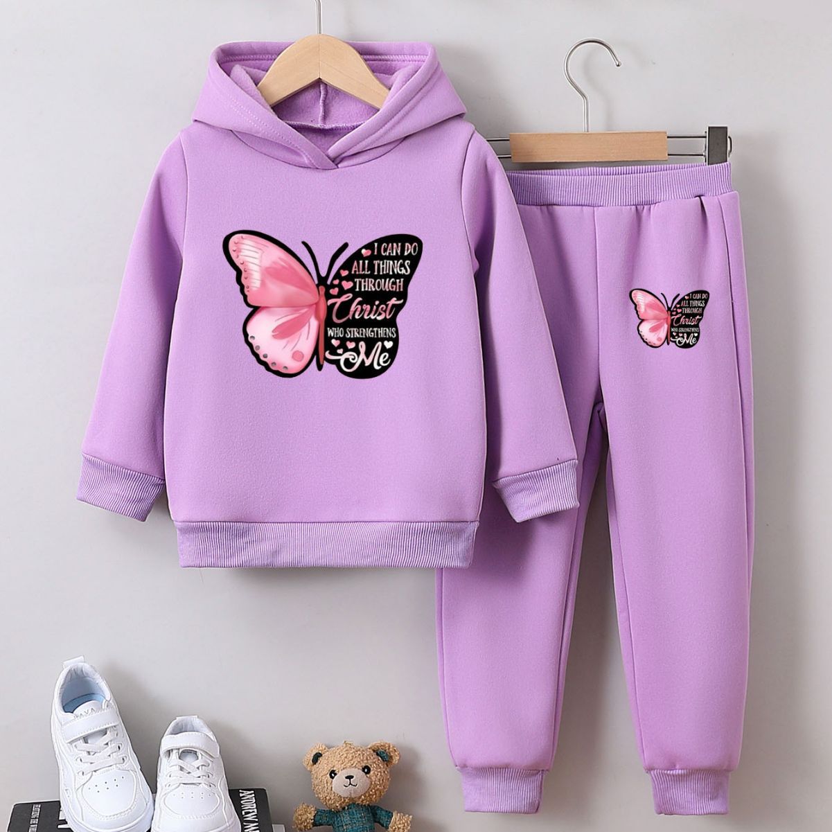 Children's Fashion Sweater Two-piece Cartoon Cute Brushed Butterflies Children's Suit