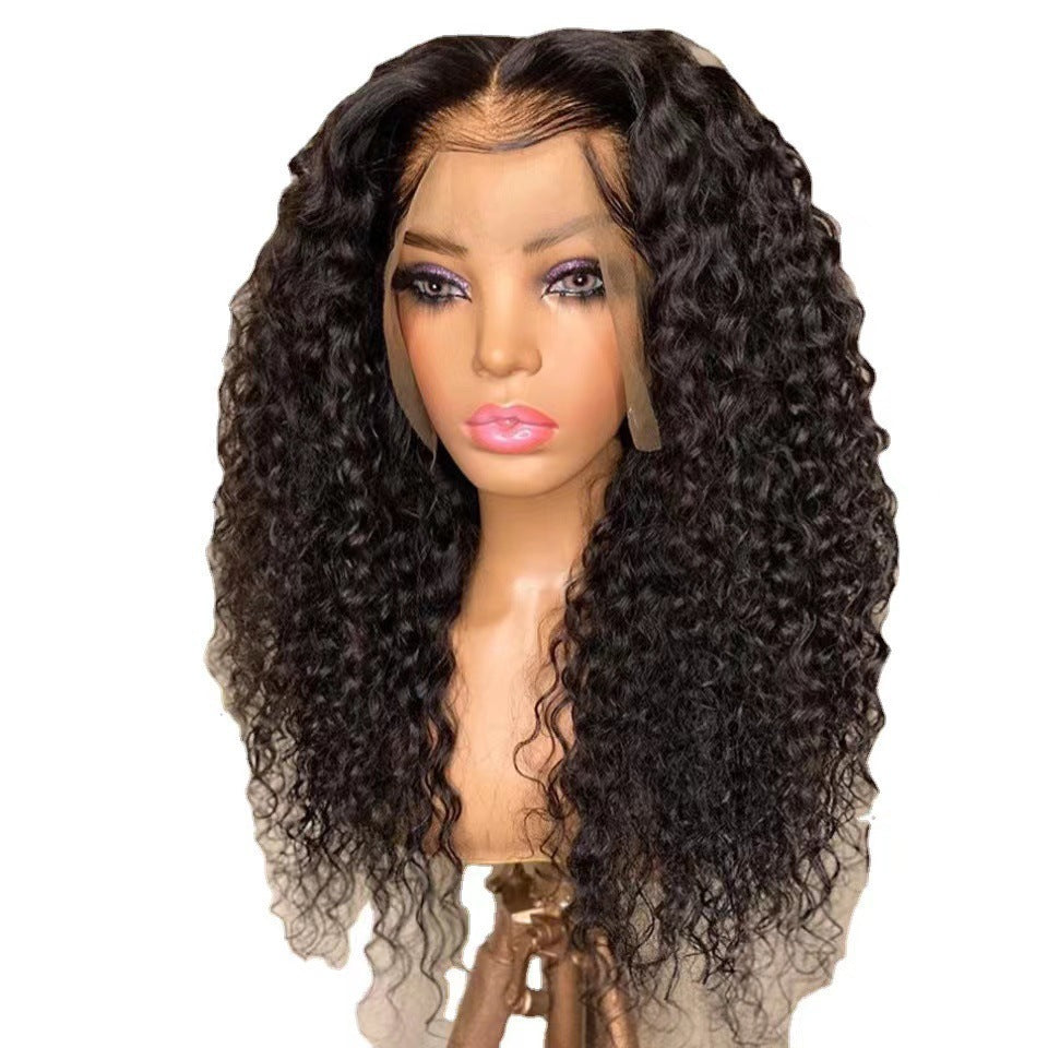 Black African Small Volume Hair Front Lace Synthetic Wig Long Curls