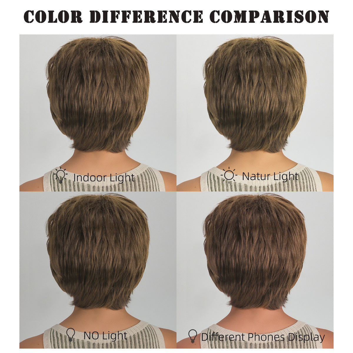 Women's Fashion Brown Bangs Full Top Wig Short Curly Hair