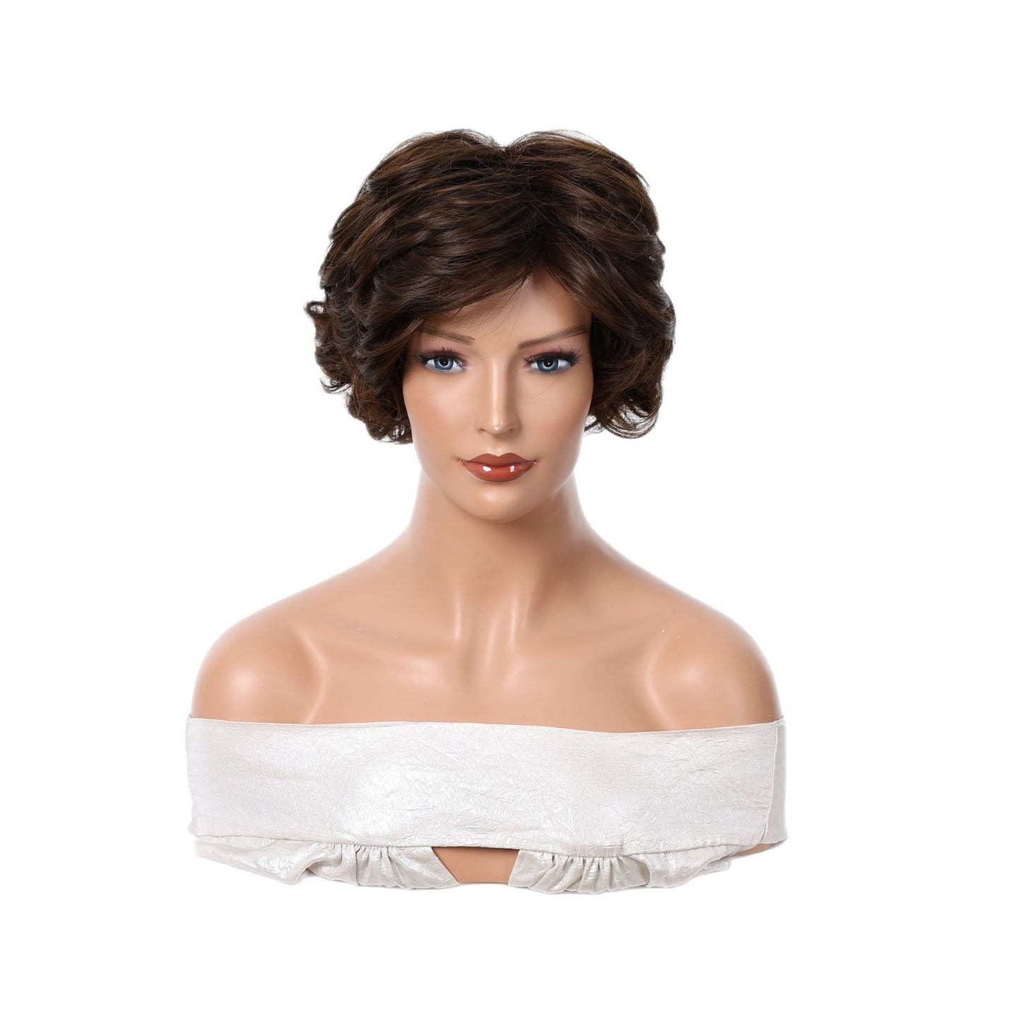 Black Highlight Female Retro Fluffy Small Roll Wig Short Curly Hair