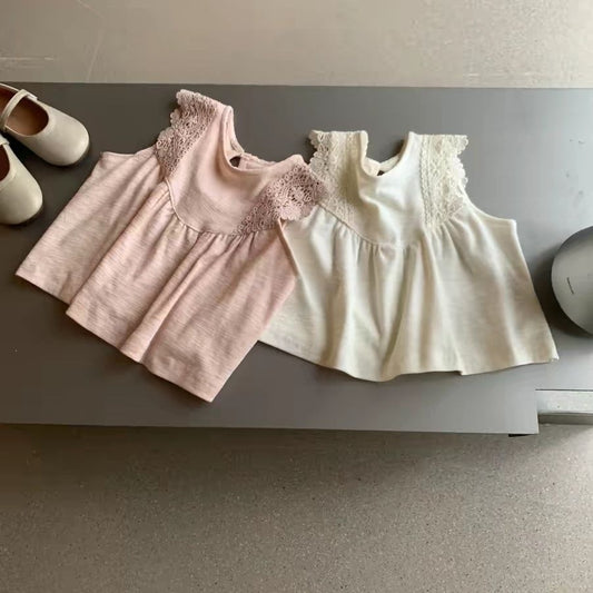 Summer Lace Vest Camisole Super Comfortable Slub Cotton Sleeveless Korean Children's T-shirt