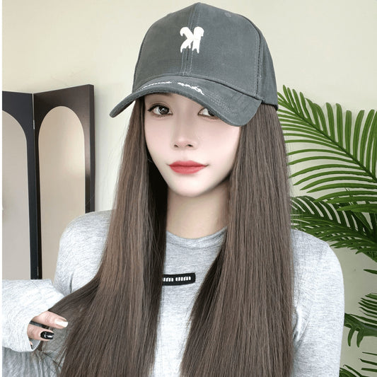 Hat One Natural Big Wave Female Full Hair Long Straight Wig