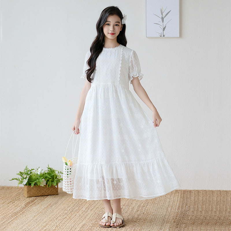 Children's Summer Short-sleeved Embroidered Chiffon Little Super Fairy Children's Dress