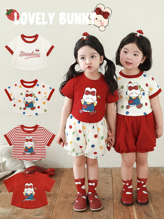 Rabbit Printed Half Sleeve Summer Sweet Children's T-shirt