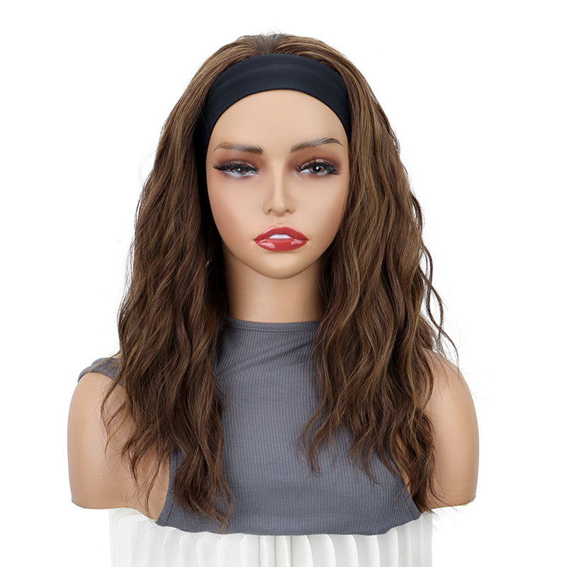 Women's Silk Headband Water Ripple Long Curly Hair Chemical Wig Ponytail