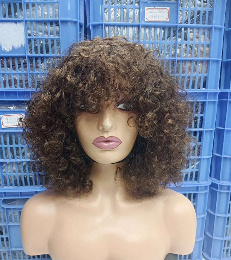 Brazilian Human Density Fringe Curly Bob Real Hair Wig