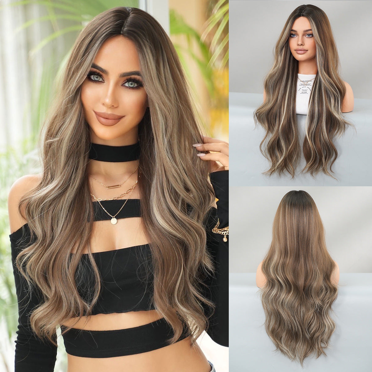 Women's Fashion Mid-point Dyed Curly Hair Sheath Big Wig Long Curls
