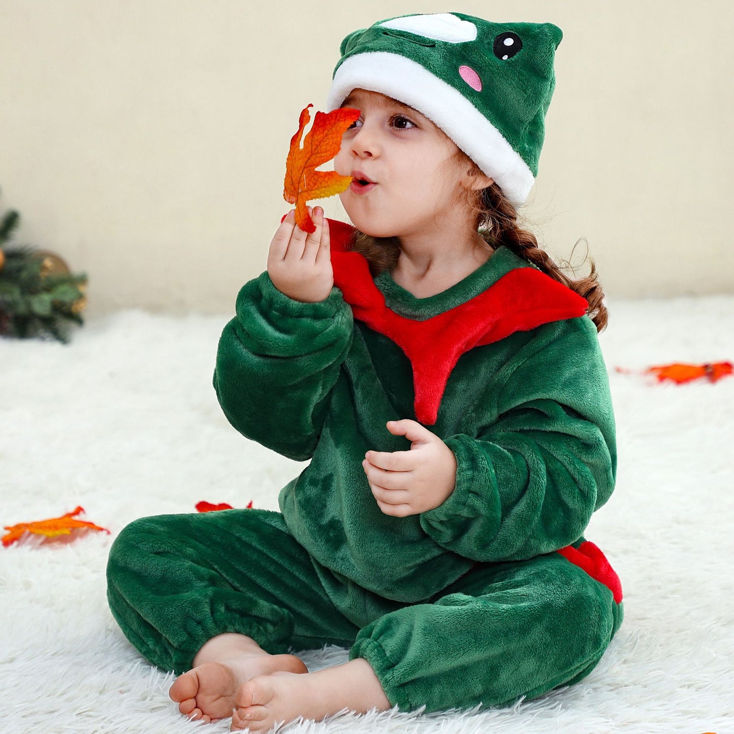 Children's Flannel Pajamas Infant Hat Romper Christmas Jumpsuit, Climbing Suit