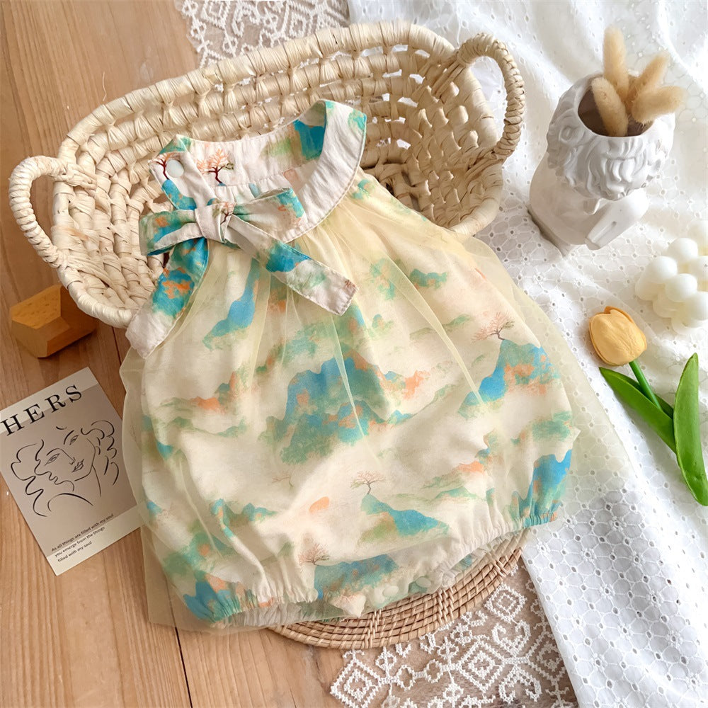 Chinese Style Mesh Bloomer With Skirt First Month Old Days Jumpsuit, Climbing Suit