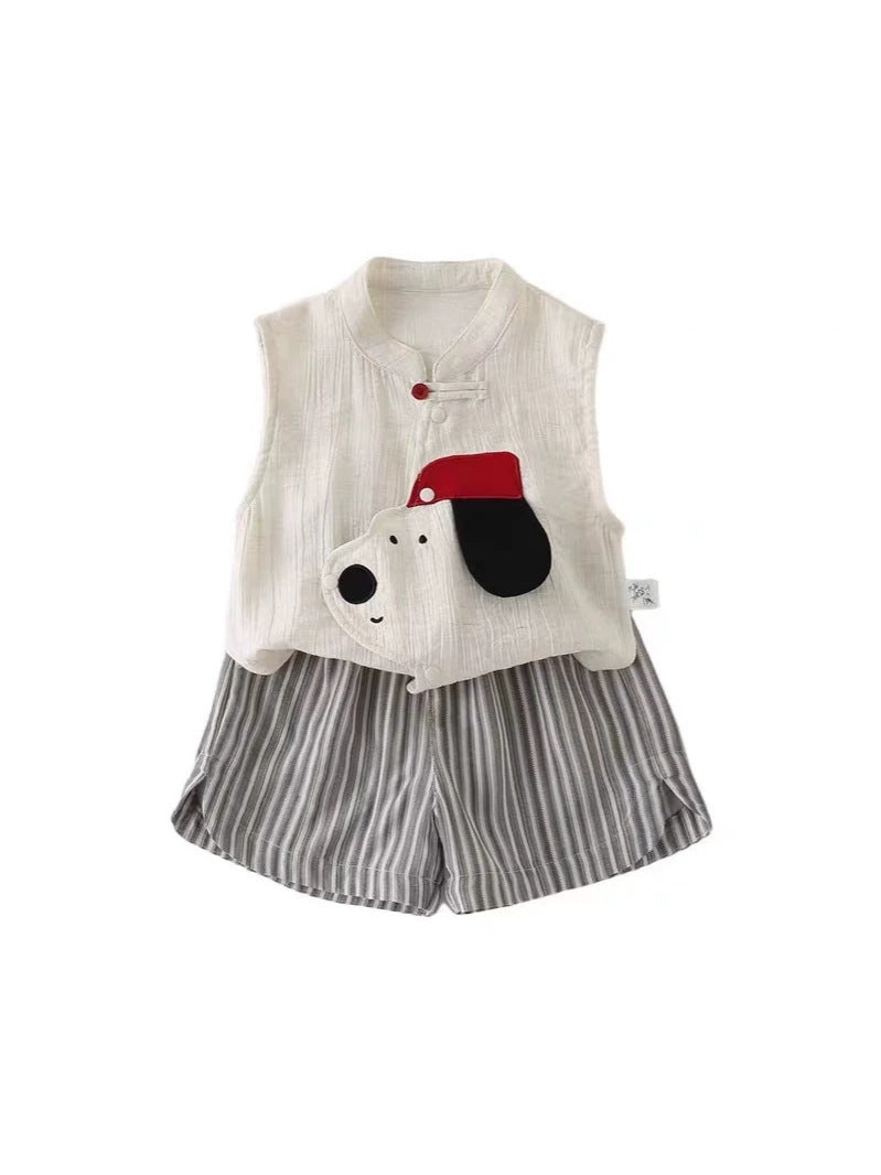 Children's Summer Wear Sleeveless Cartoon Striped Shorts Two-piece Set Western Children's Suit