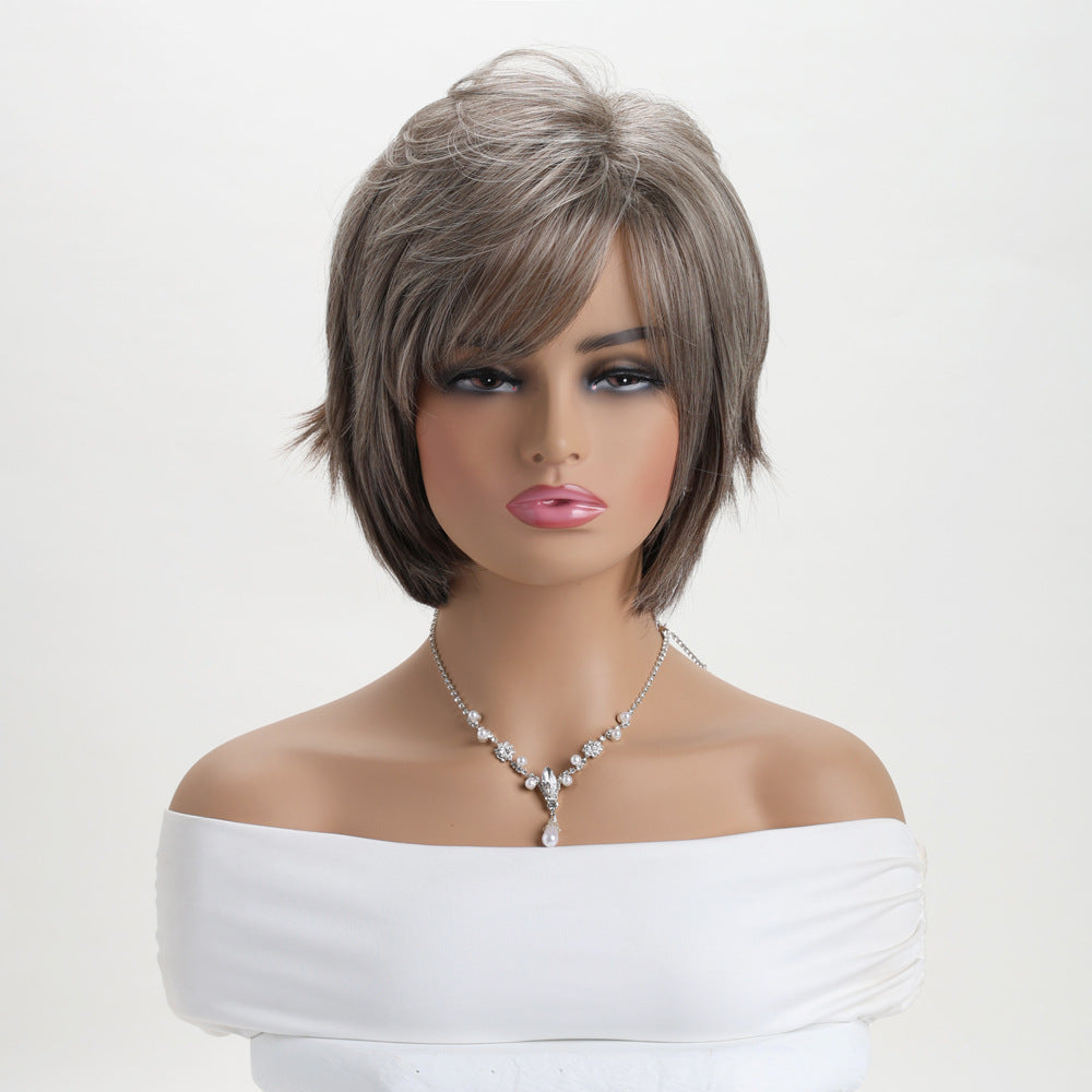 Pretty Women's Fashionable Realistic Fiber Plaid Wig Short Curly Hair