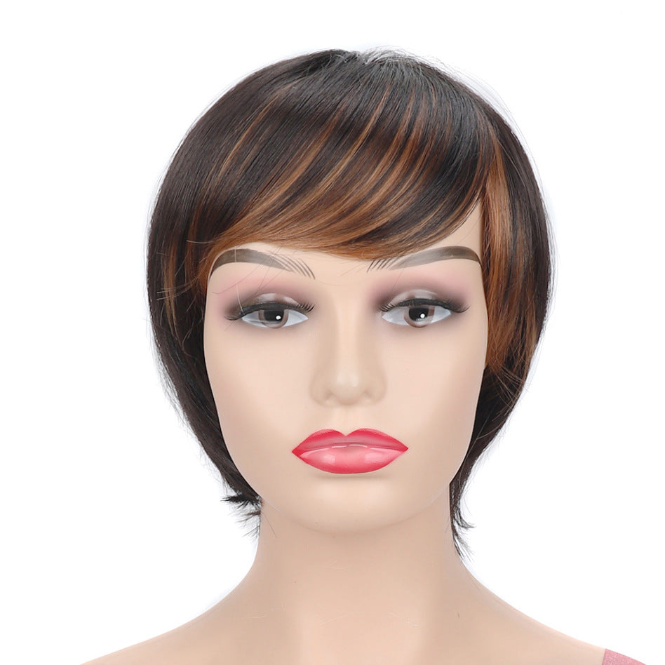 Women's Sheath Black Dyed Color Head Cover Chemical Wig Short Straight Hair
