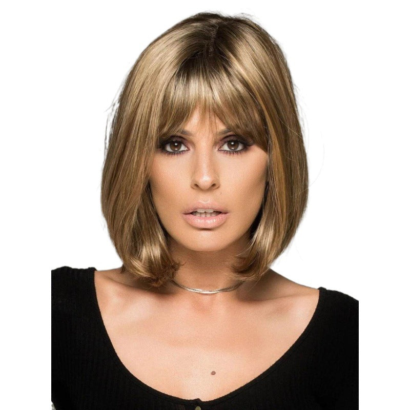 Golden Brown Side Bangs Linen Artificial Scalp Long Straight Wig