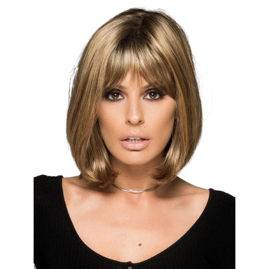 Golden Brown Side Bangs Linen Artificial Scalp Long Straight Wig