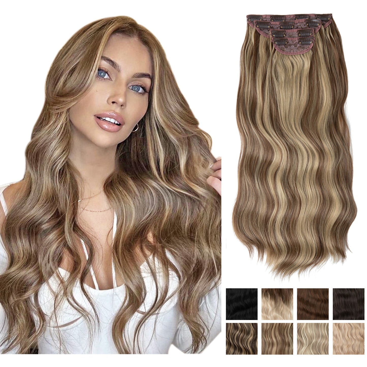 Women's Set Curly Hair Water Ripple One Piece Hairpiece Wig Long Curls