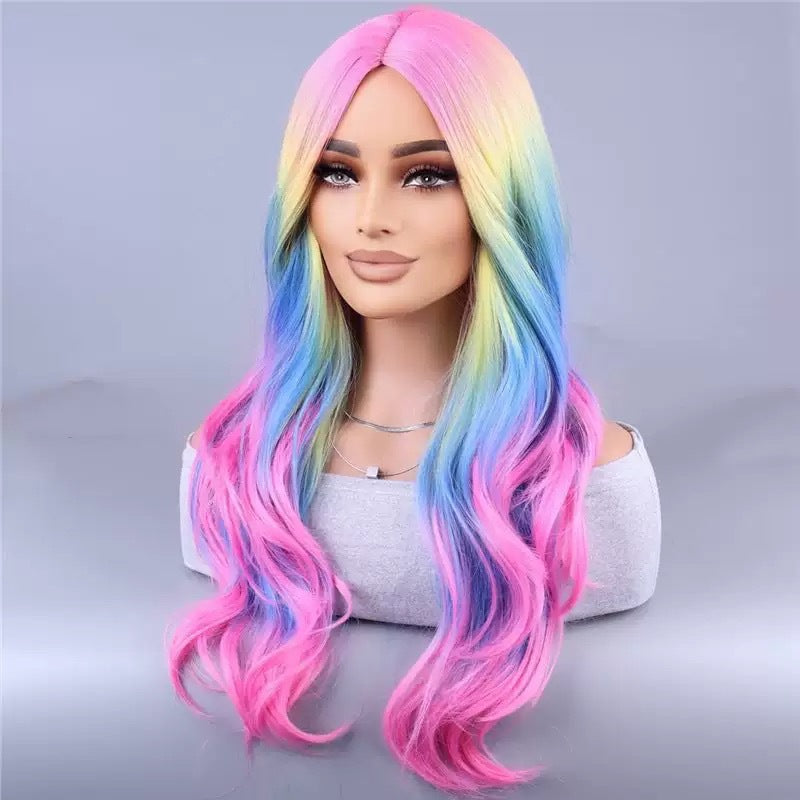 Women's Bangs Female Head Pink Headgear Chemical Wig Long Curls