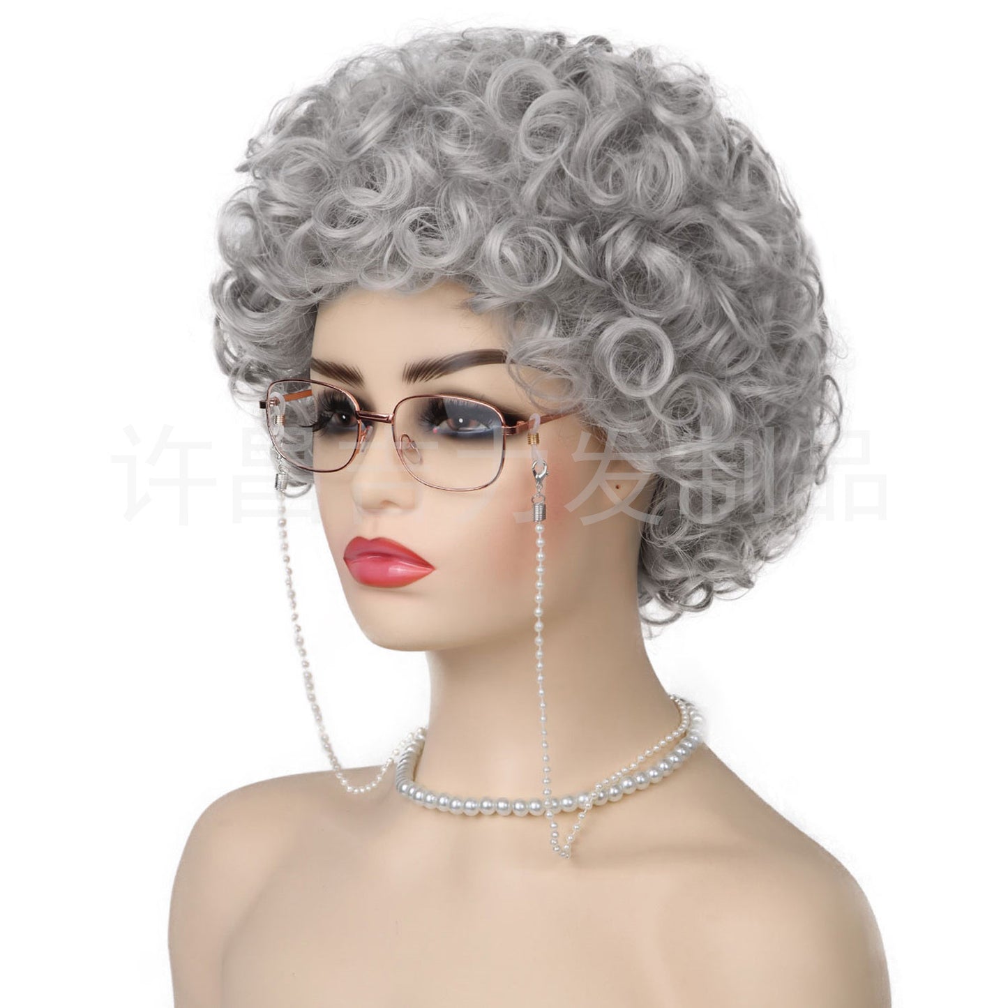 Halloween Gray Short Curly Hair Grandma Head Cos Wig