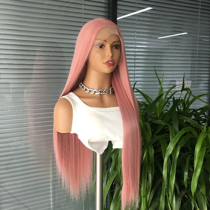 Pretty Fashion Pink Front Lace Style Long Straight Wig