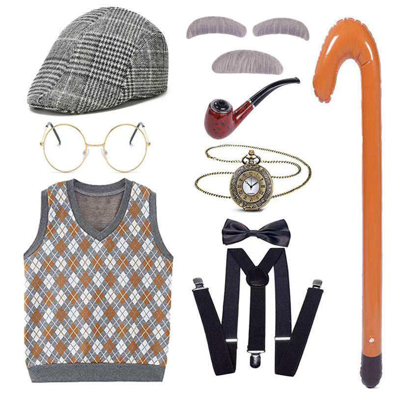 Children's Grandpa Vest Clothing School Day Old Beard Cos Wig